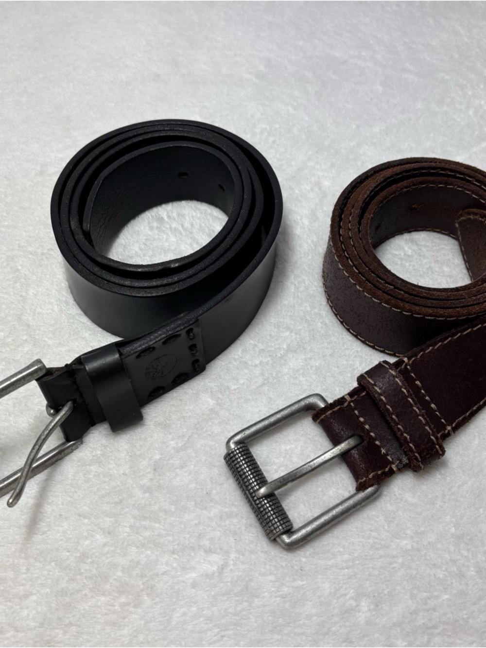 Timberland Black and Brown Set of 2 Leather Belts with Metal Buckle Size L 38-40